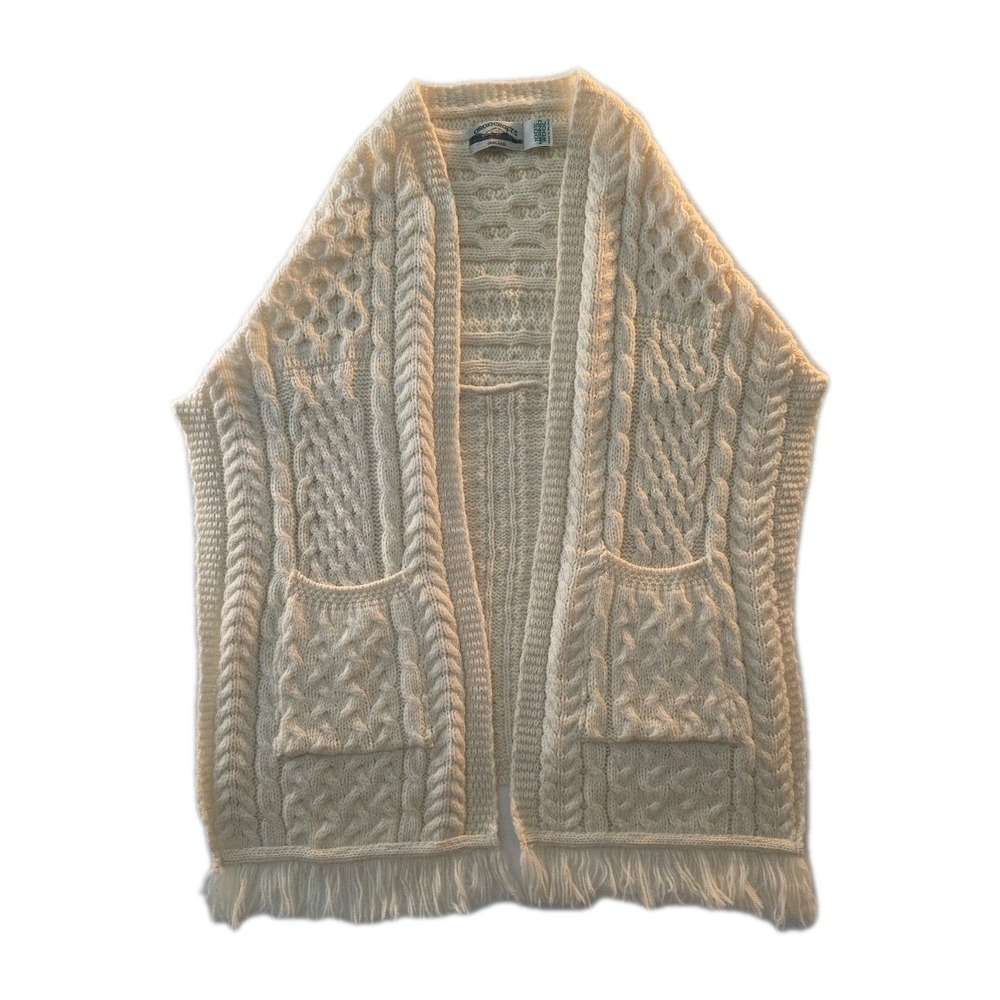 Vintage White Aran Crafts 100% Wool Poncho/Shawl